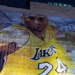 Kobe Bryant mural on the wall of a hotel