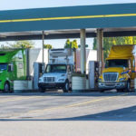 Semi-trucks at fueling station